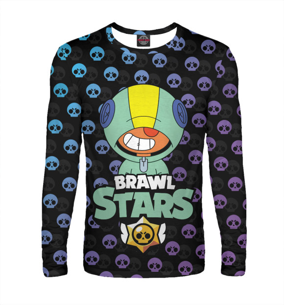 Мужской лонгслив с притом Brawl Stars Leon цвета Белый Мужской лонгслив с изображением Brawl Stars Leon цвета Белый
