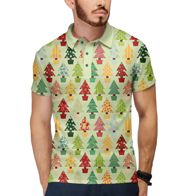 Мужское поло с изображением Ёлочки цвета Белый