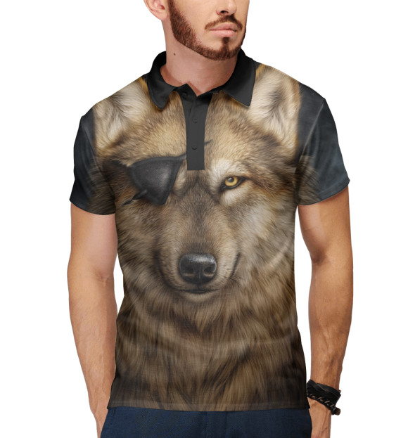 Мужское поло с изображением Волк цвета Белый