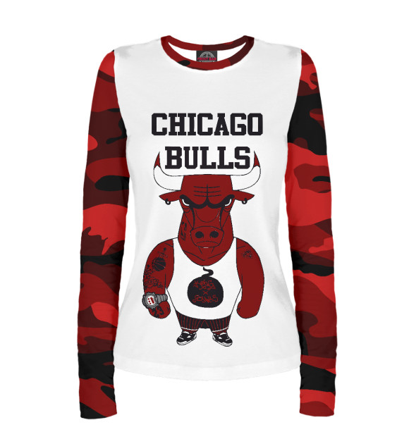Женский лонгслив с изображением Chicago bulls цвета Белый