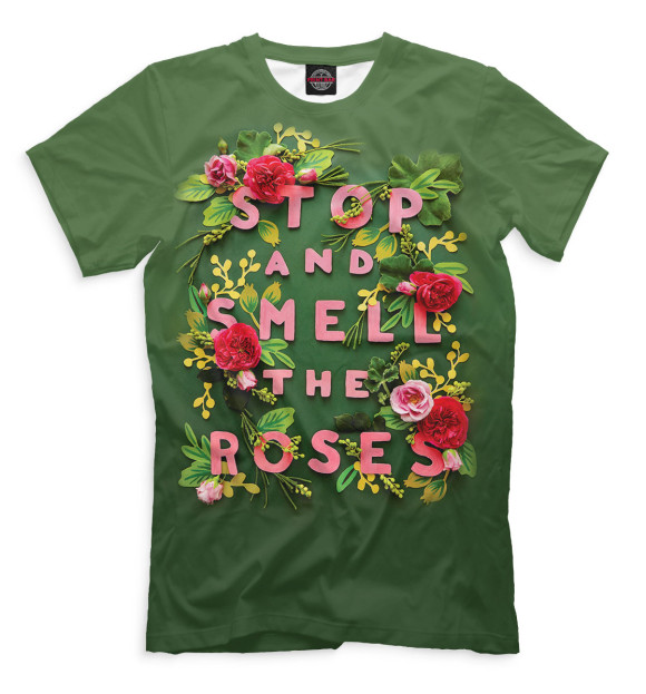 Мужская футболка с изображением Stop and Smell the Roses цвета Серый