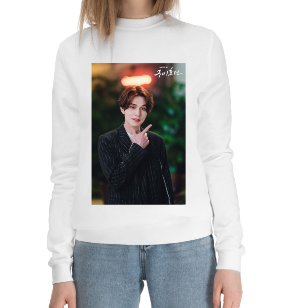 Женский хлопковый свитшот с изображением Ли Дон Ук цвета Белый