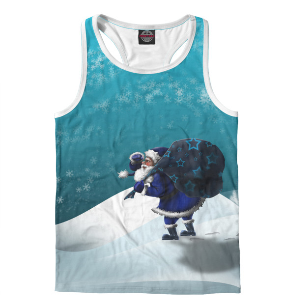 Мужская майка-борцовка с изображением Дедушка мороз несет подарки цвета Белый