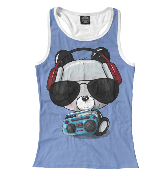 Женская майка-борцовка с изображением Панда в очках и наушниках цвета Белый