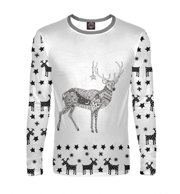 Мужской лонгслив с изображением Олень арт цвета Белый