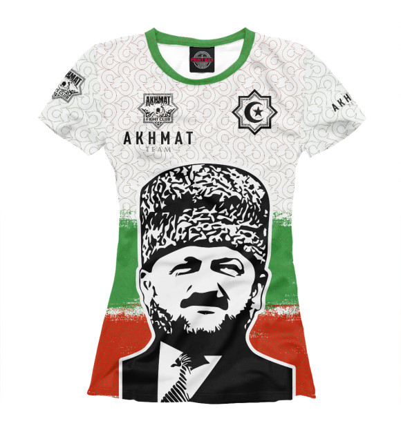 Женская футболка с изображением Akhmat Fight Club Team цвета Белый