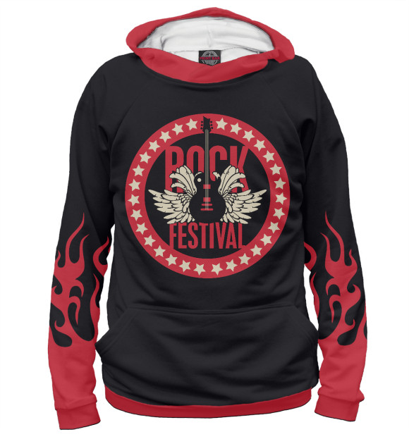 Мужское худи с изображением Рок-фестиваль цвета Белый