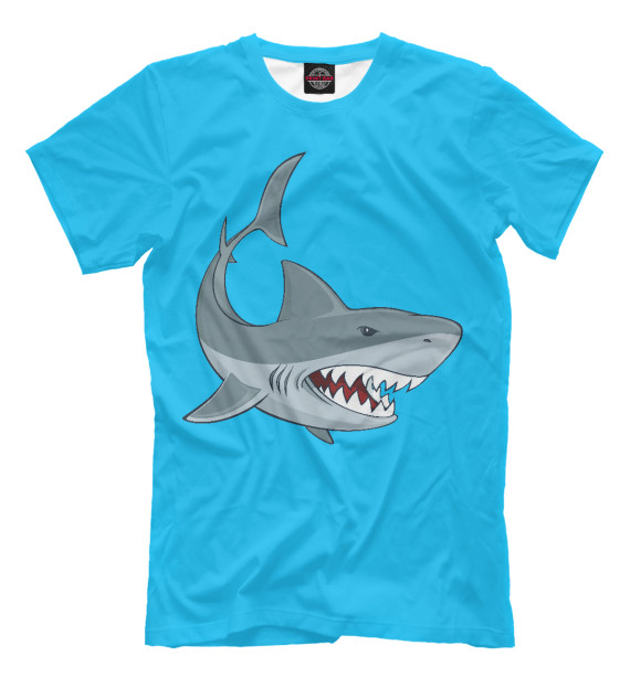 Мужская футболка с изображением Акула цвета Грязно-голубой