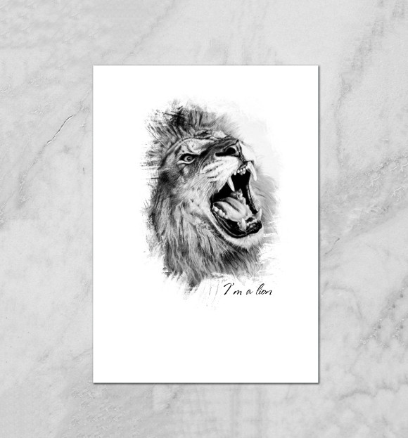 Плакат с изображением Lion - Лев цвета Белый