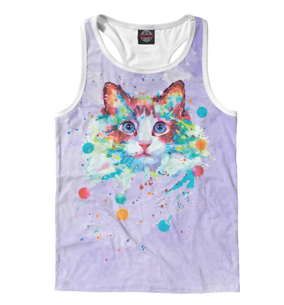 Мужская майка-борцовка с изображением Акварельный котя цвета Белый