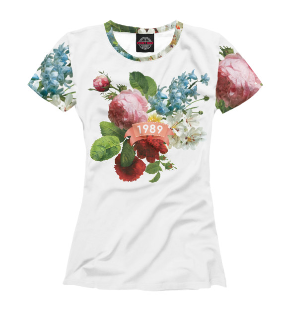 Женская футболка с изображением 1989 год, букет летних цветов цвета Белый