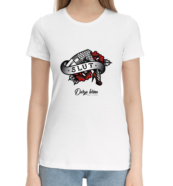 Женская хлопковая футболка с изображением Slut цвета Белый
