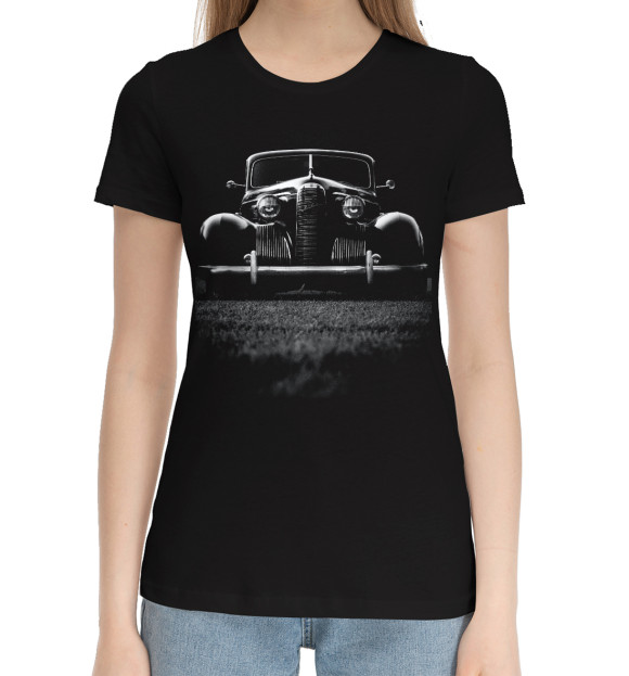 Женская хлопковая футболка с изображением Ретро тачка цвета Черный