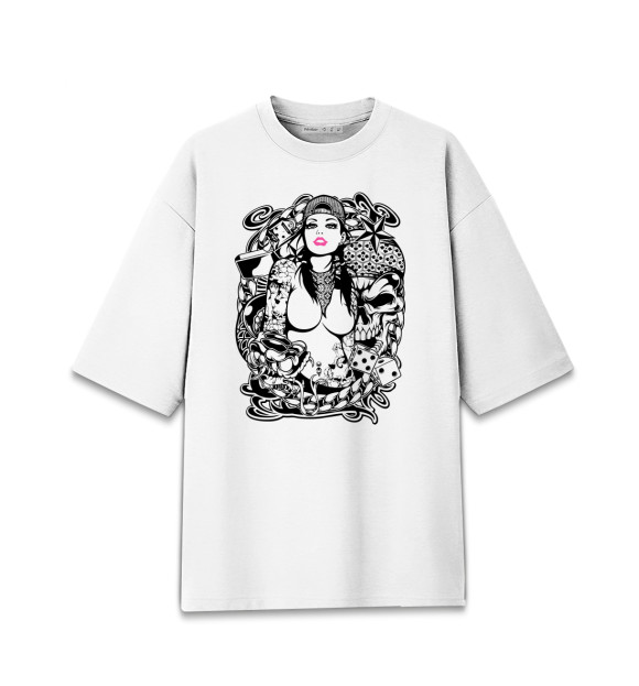 Женская футболка оверсайз с изображением Девушка цвета Белый