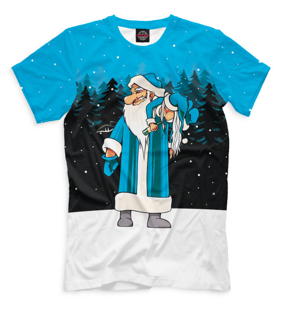 Мужская футболка с изображением Дед Мороз со Снегуркой цвета Белый
