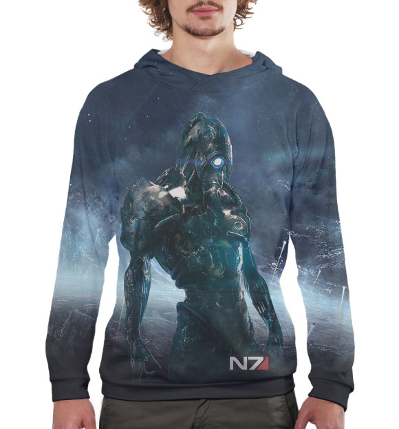 Мужское худи с изображением Mass Effect цвета Белый