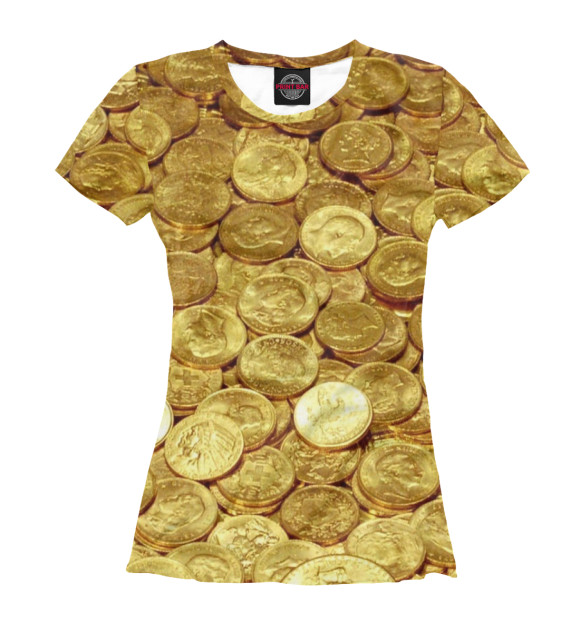 Женская футболка с изображением Золотые монеты цвета Белый