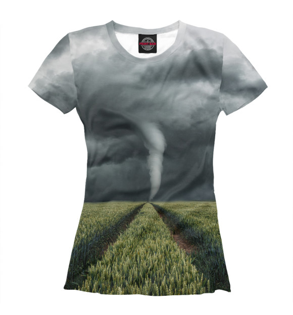 Женская футболка с изображением Ураган в поле цвета Белый