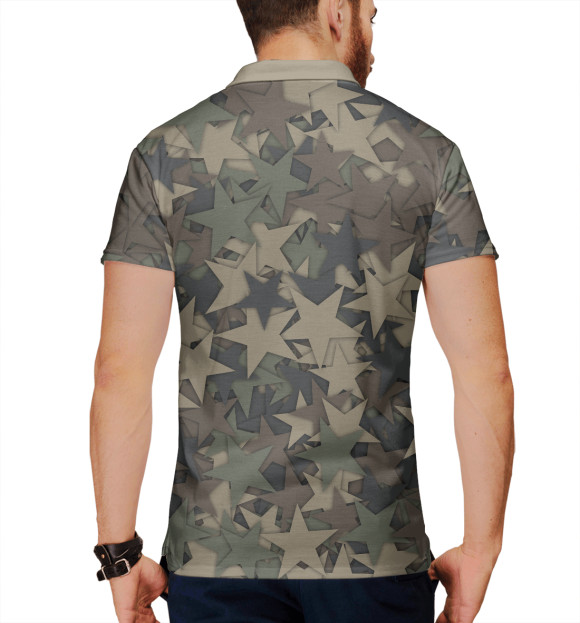 Мужское поло с притом Камуфляж со звездами цвета Белый Мужское поло с изображением Камуфляж со звездами цвета Белый