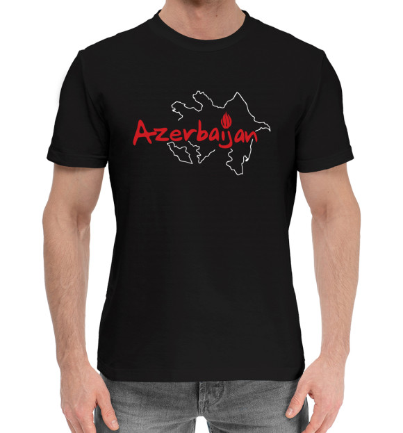 Мужская хлопковая футболка с изображением Азербайджан цвета Черный