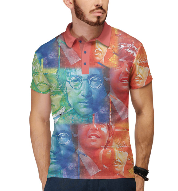 Мужское поло с притом The Beatles цвета Белый Мужское поло с изображением The Beatles цвета Белый