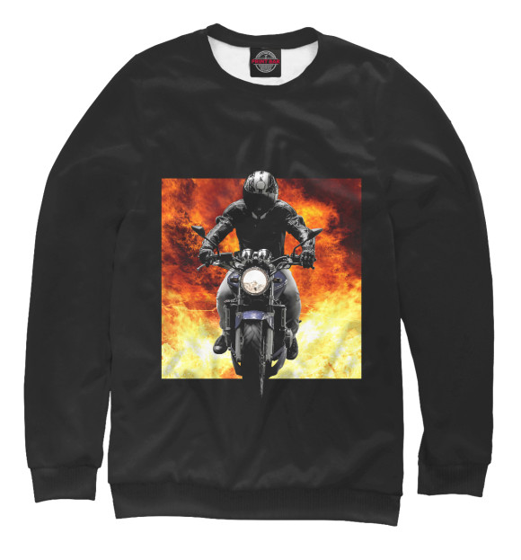 Мужской свитшот с изображением Мотоциклист цвета Белый