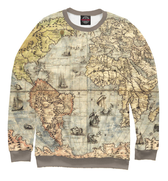 Свитшот для девочек с изображением Древняя карта мира, Тихий океан цвета Белый