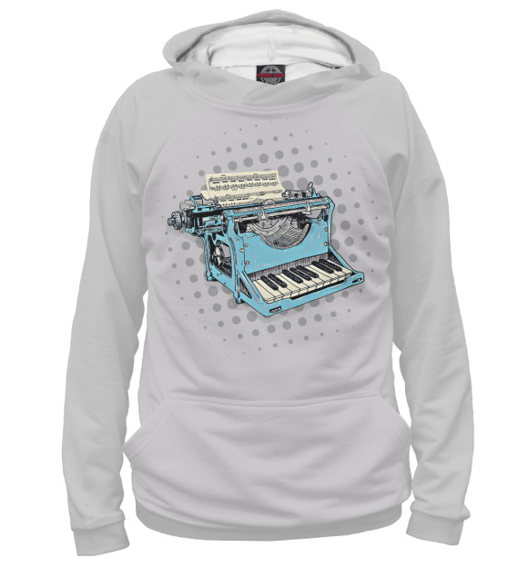 Мужское худи с изображением Piano Typewriter цвета Белый