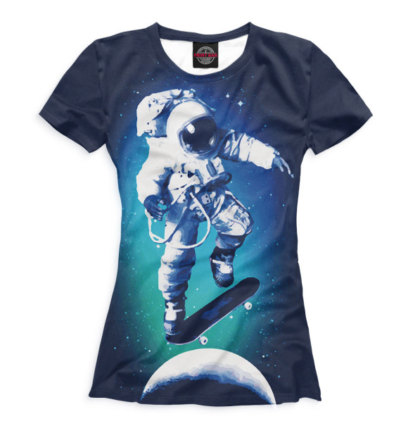 Женская футболка с изображением Космонавт-скейтер цвета Белый