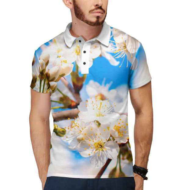 Мужское поло с изображением Вишня цвета Белый
