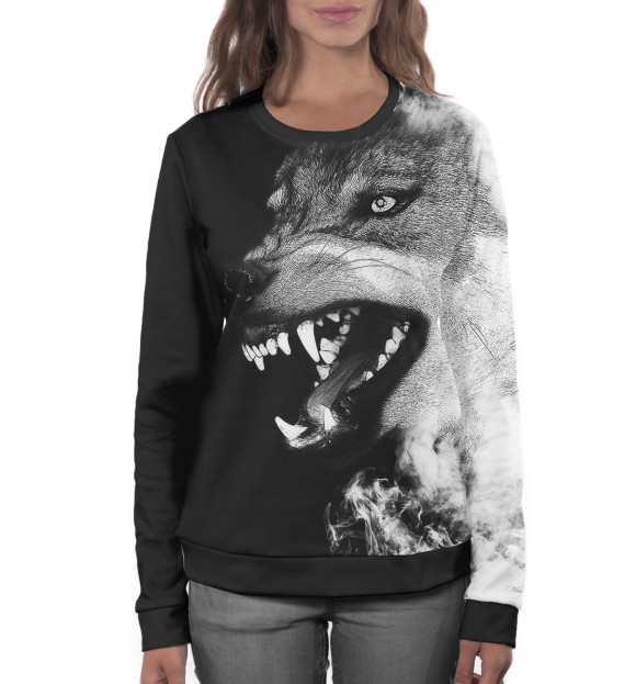 Женский свитшот с изображением Волк цвета Белый