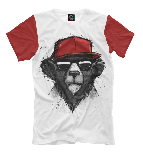 Мужская футболка с изображением Медведь в бейсболке цвета Молочно-белый