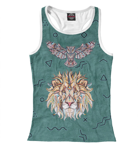 Женская майка-борцовка с изображением Лев и сова цвета Белый