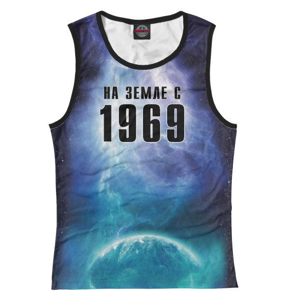 Женская майка с притом На Земле с 1969 цвета Белый Женская майка с изображением На Земле с 1969 цвета Белый