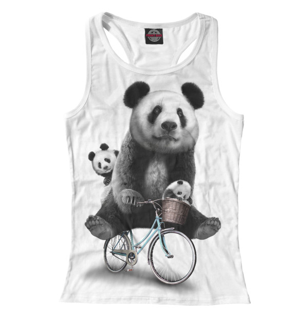 Женская майка-борцовка с изображением Панда на велосипеде цвета Белый