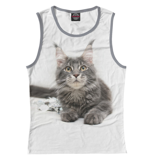 Женская майка с притом Кот цвета Белый Женская майка с изображением Кот цвета Белый
