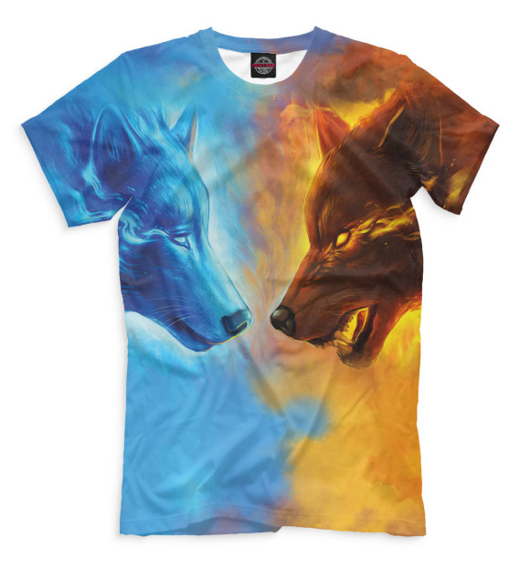 Мужская футболка с изображением Волки цвета Грязно-голубой