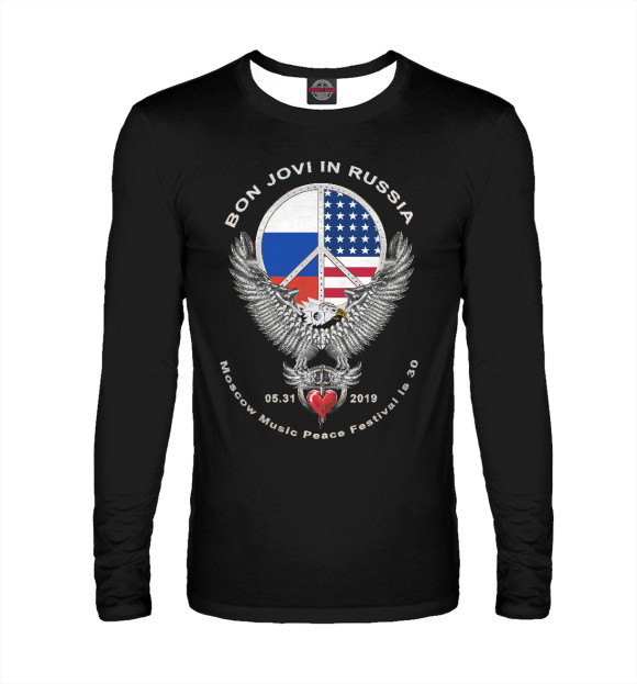 Мужской лонгслив с изображением Концерт Бон Джови цвета Белый