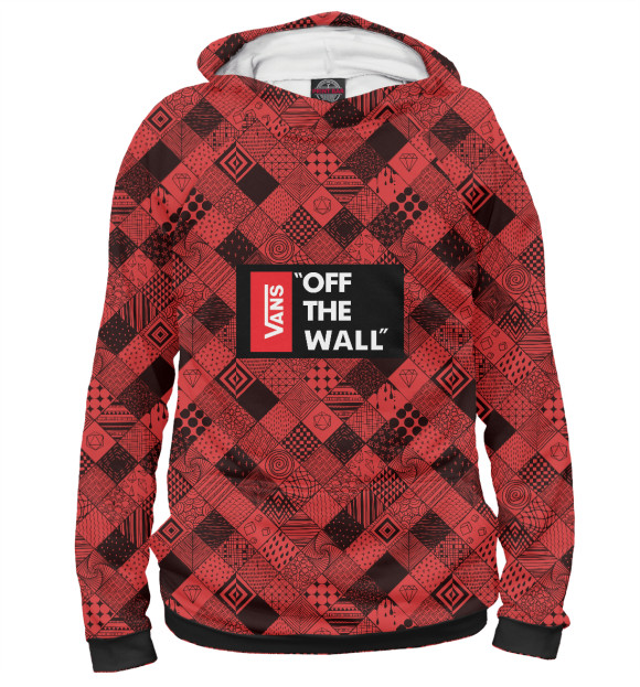 Мужское худи с изображением Vans of the wall (Red and Black) цвета Белый