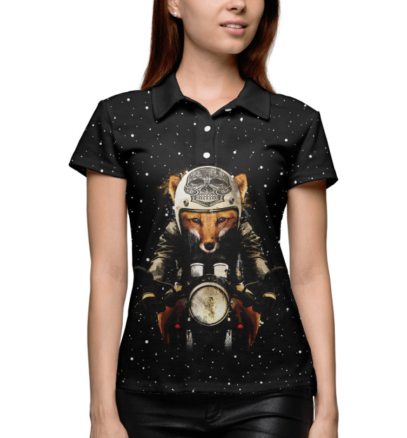 Женское поло с изображением Лис байкер цвета Белый