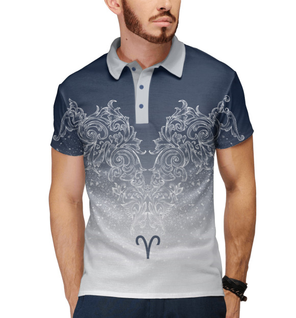 Мужское поло с изображением Овен цвета Белый