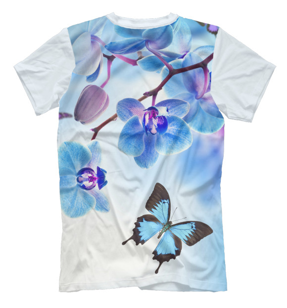 Мужская футболка с изображением Цветы и бабочка цвета Белый