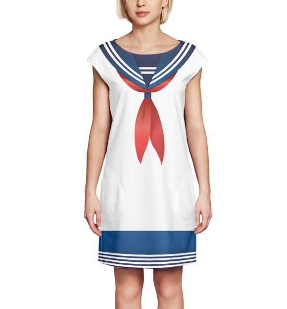 Платье без рукавов с изображением Матроска цвета Белый