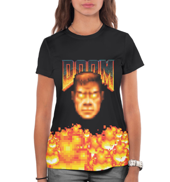 Женская футболка с изображением Doom цвета Белый