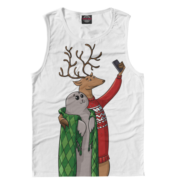 Мужская майка с изображением Олень и Тюлень цвета Белый