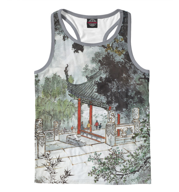 Мужская майка-борцовка с изображением Китайский акварельный рисунок цвета Белый
