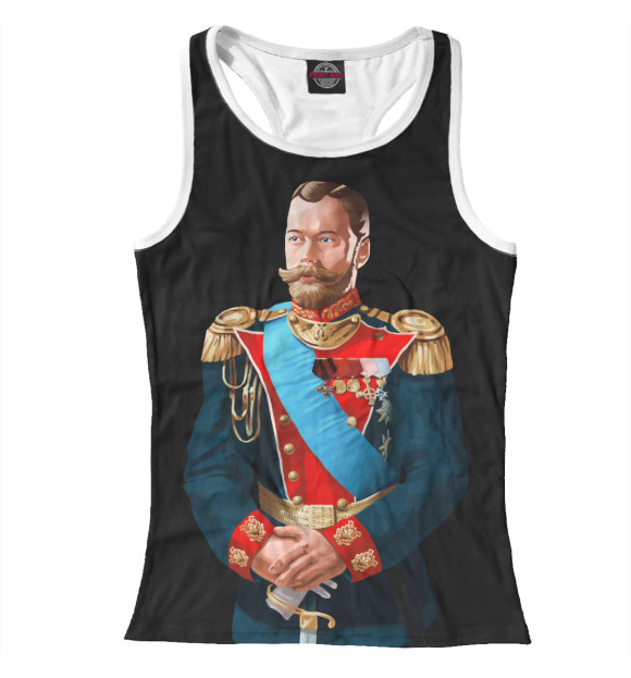 Женская майка-борцовка с изображением Николай II цвета Белый