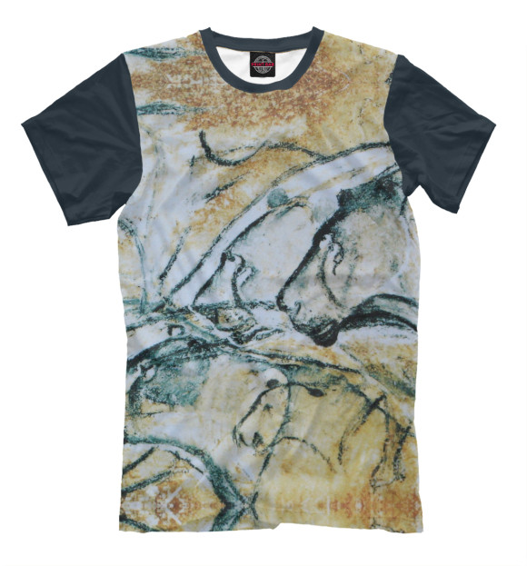 Мужская футболка с изображением Древний рисунок. Наскальная живопись. Пещера Шове. цвета Молочно-белый