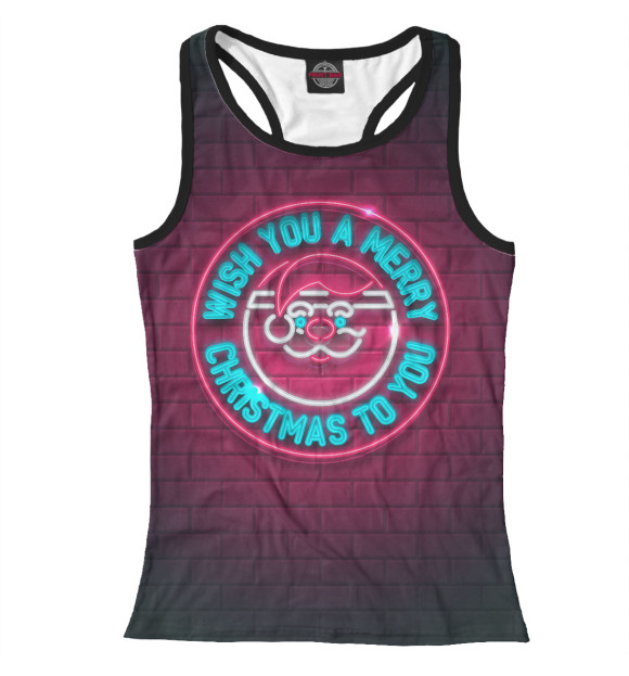 Женская майка-борцовка с изображением Неоновый Санта цвета Белый