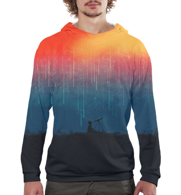 Мужское худи с изображением Звездопад цвета Белый